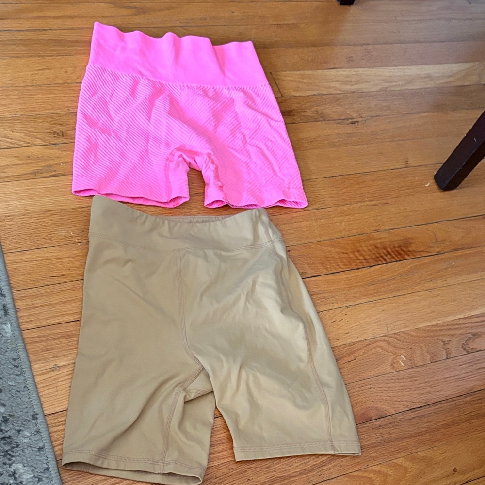Pink and Tan Biker Shorts Set
